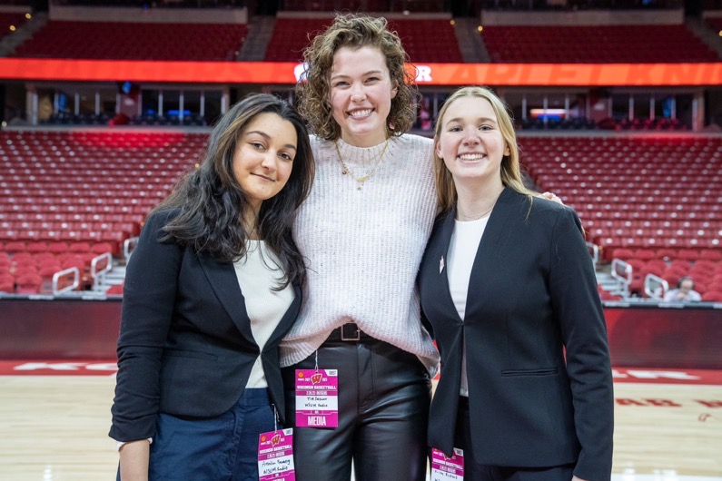 WSUM Sports crew for Wisconsin women's basketball against Rutgers, the first all-female broadcast in WSUM Sports.