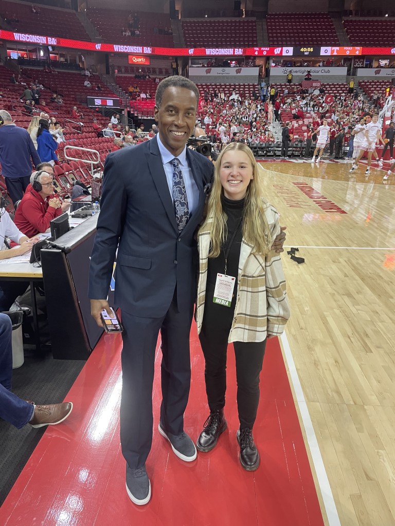 Krissy Birdsall and Stephen Bardo before Wisconsin men's basketball played Tennessee.